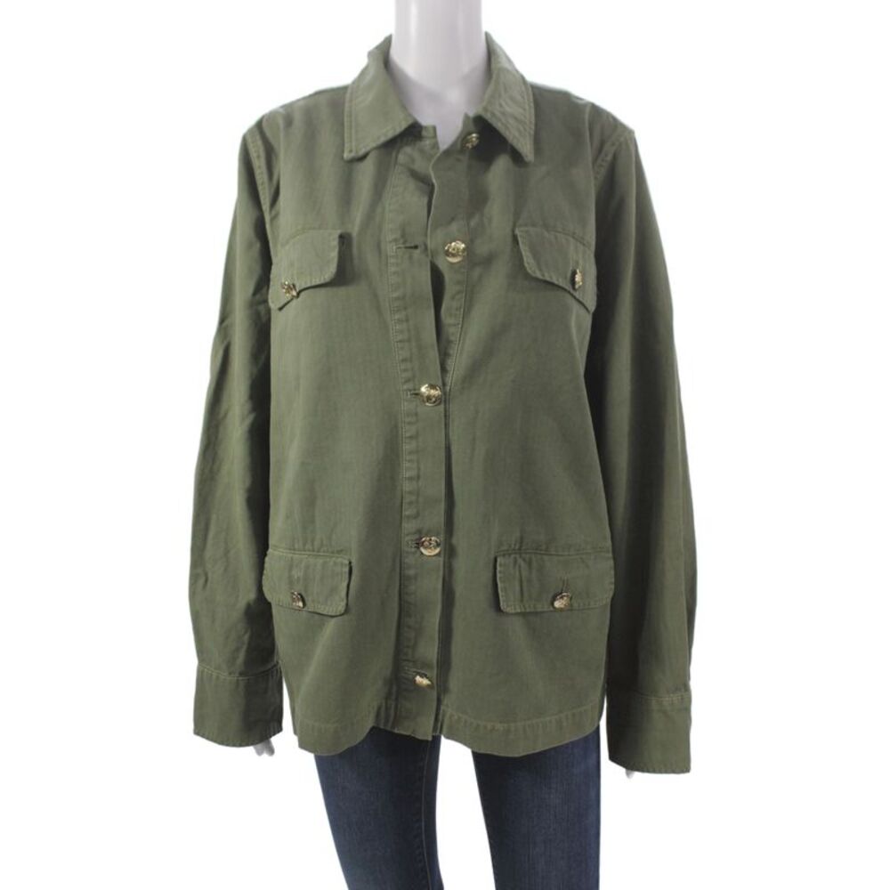 Anine Bing Women Military Jacket Green Cotton Collared Long Sleeve Size L
